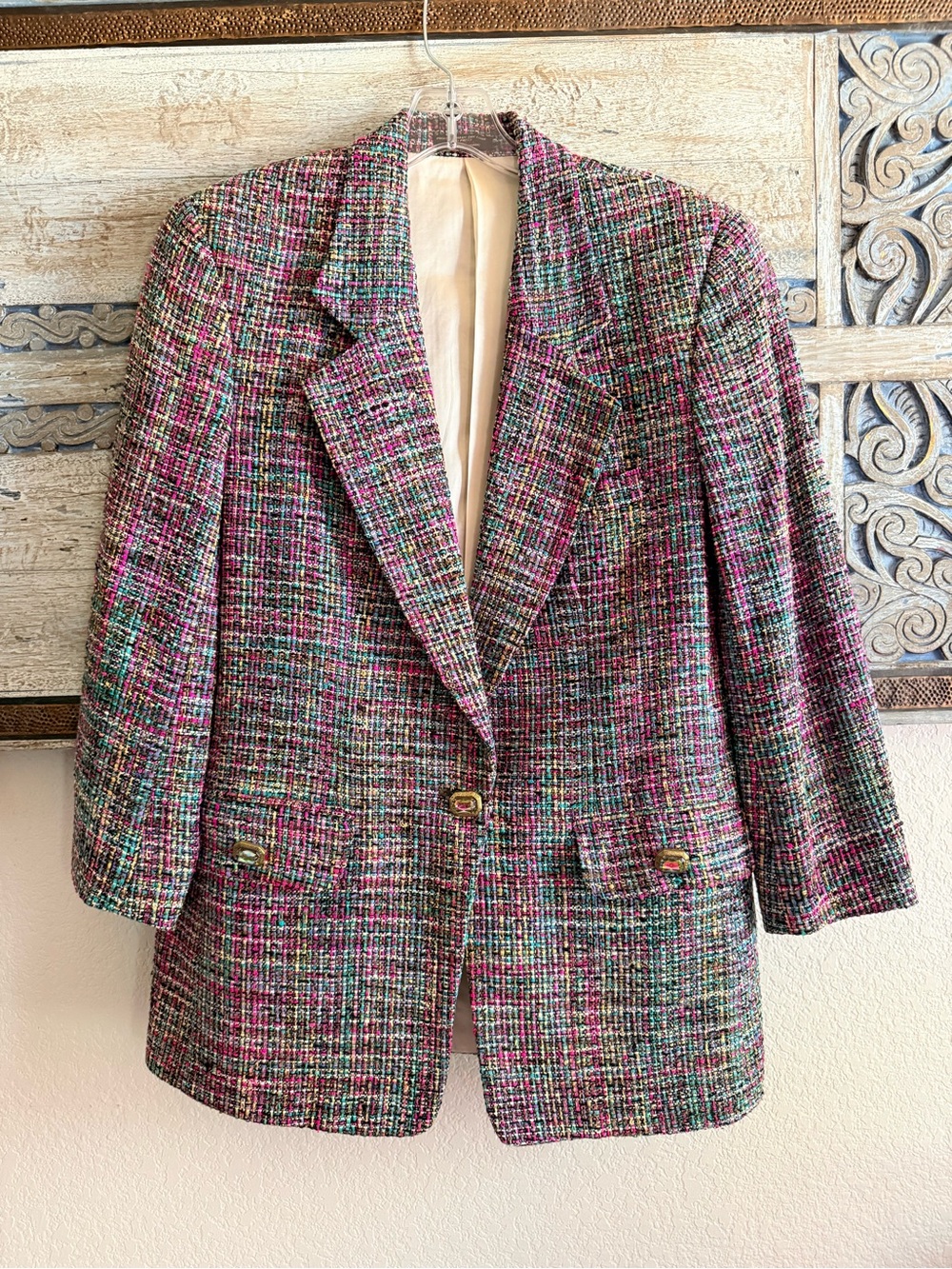 Vintage Womens Multicolor Tweed Blazer Jacket - Classic Tailored Coat